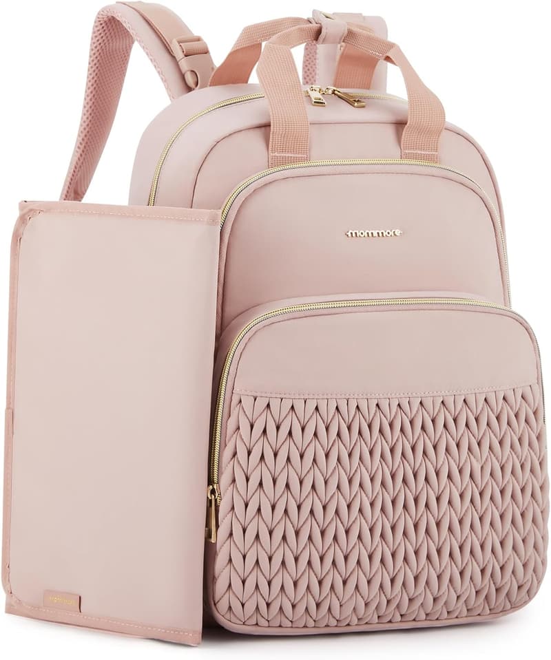 Quilted Baby Diaper Backpack with Changing Pad and Stroller Straps