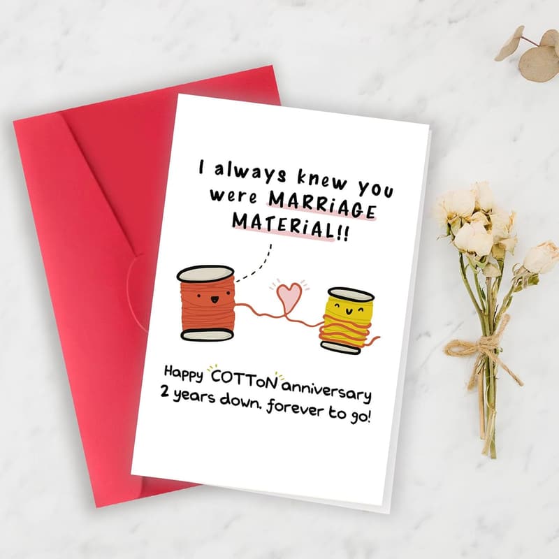 2nd Wedding Anniversary Card - Funny Cotton Gifts for Couples