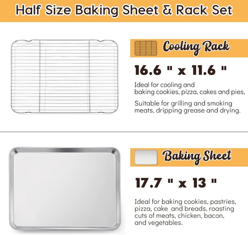 Half Sheet Baking Pan Set with Cooling Rack – Stainless Steel