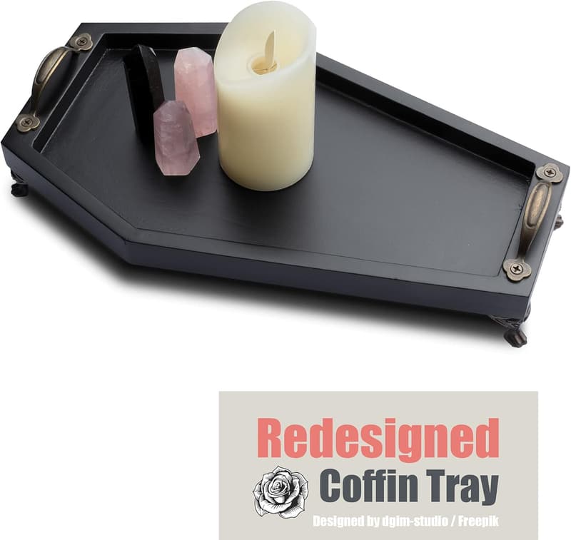 Gothic Black Wooden Tray for Spooky Home Decor