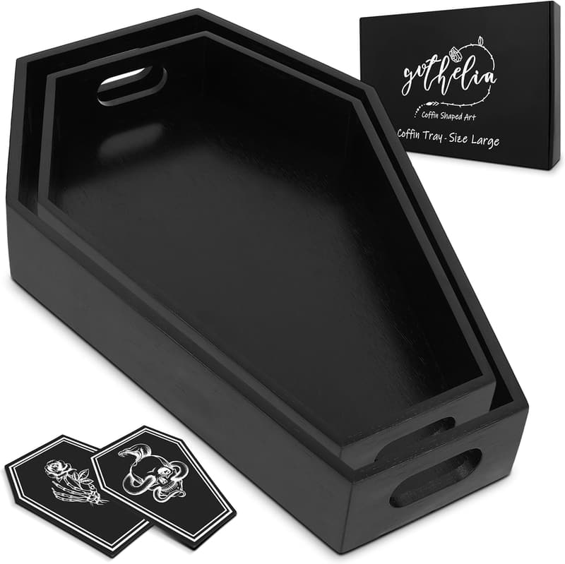 Gothic Bamboo Coffin-Shaped Decorative Trays - Pack of 2