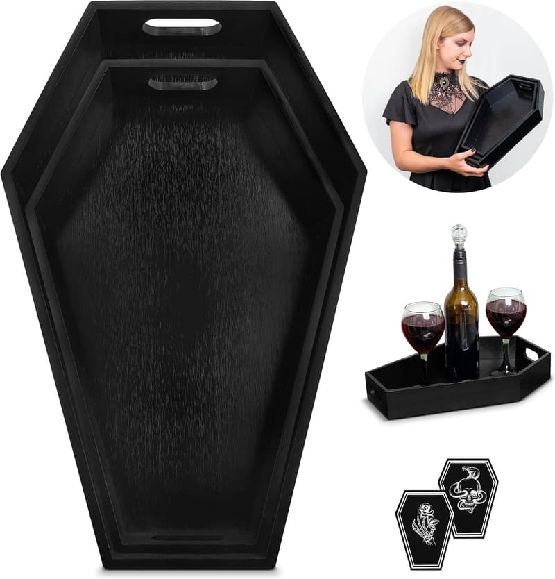 Gothic Bamboo Coffin-Shaped Decorative Trays - Pack of 2