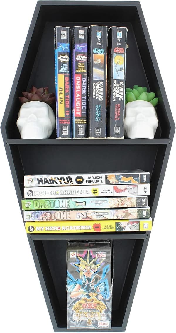 Extra Large Gothic Coffin Bookshelf with Removable Shelves