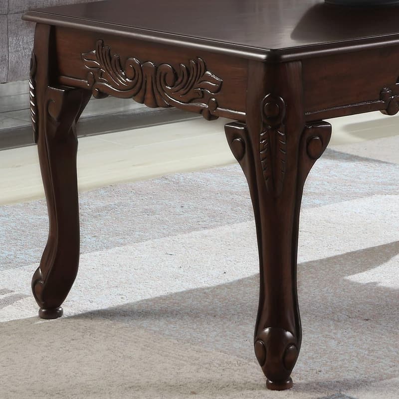 Traditional Dark Cherry Wood Coffee Table with Ornate Detailing