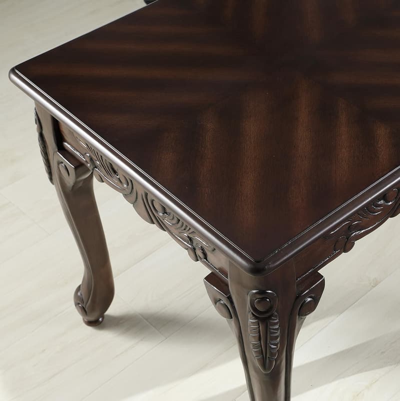 Traditional Dark Cherry Wood Coffee Table with Ornate Detailing