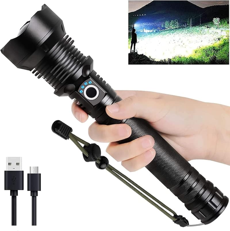 Super Bright 90,000 Lumens Rechargeable LED Flashlight for Camping