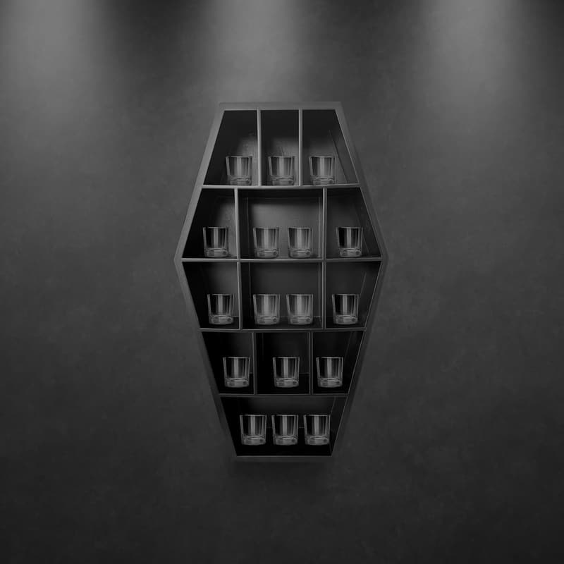 Goth Wooden Curio Coffin Shelf for Display & Storage