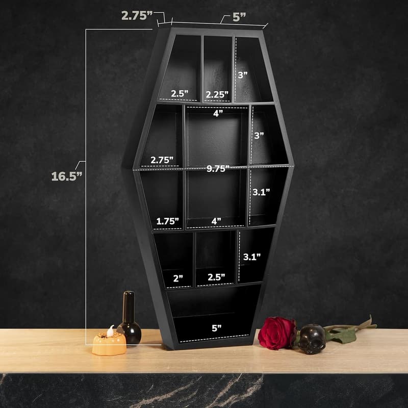 Goth Wooden Curio Coffin Shelf for Display & Storage