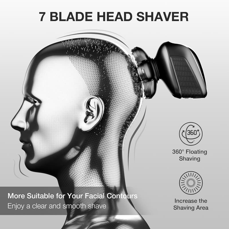 Waterproof 7D Head Shaver for Men with Nose Hair Trimmer