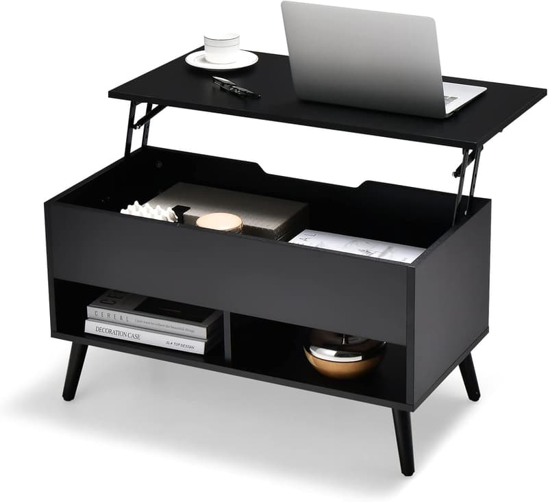 Modern Lift Top Coffee Table with Hidden Compartment – Black