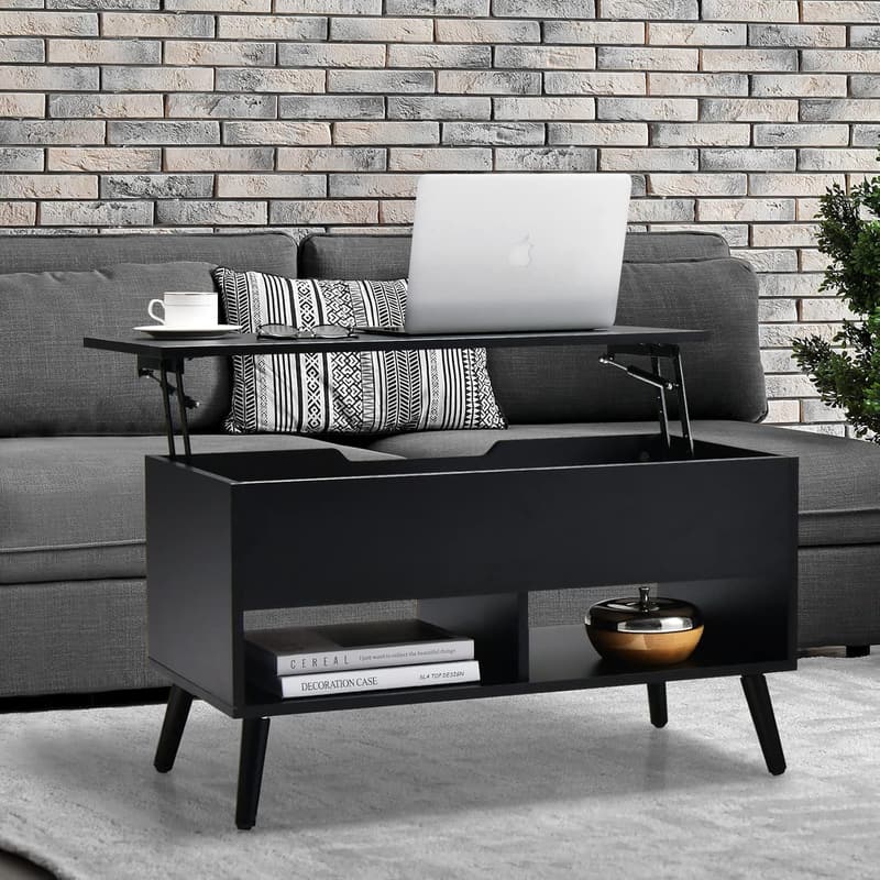 Modern Lift Top Coffee Table with Hidden Compartment – Black