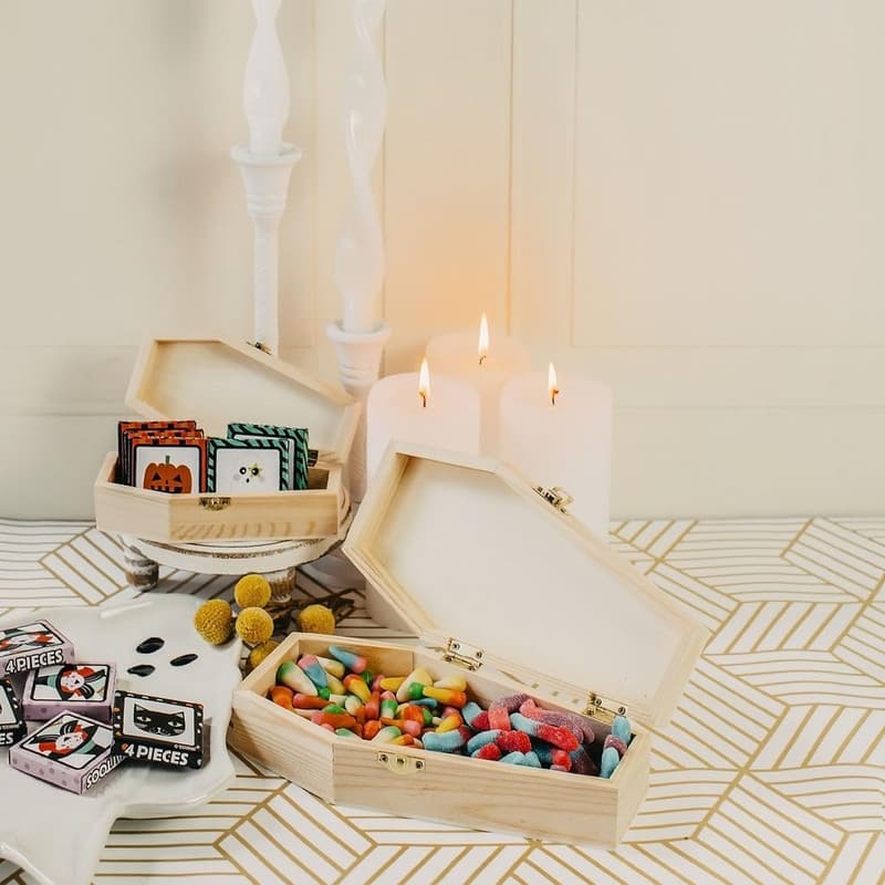 Halloween Mini Coffin Treat Boxes - Pack of 2 Wooden Decor