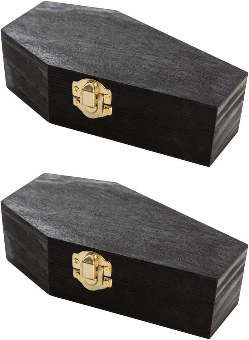 Halloween Mini Black Wood Coffins - Fillable Caskets for Decor (2 Pack)