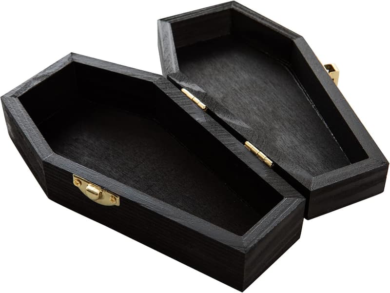 Halloween Mini Black Wood Coffins - Fillable Caskets for Decor (2 Pack)