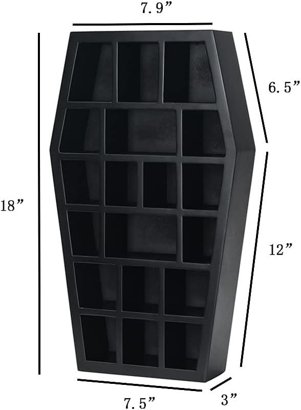 Gothic Curio Coffin Shelf for Spooky Home Decor - Black
