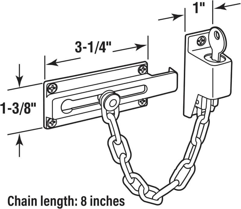 3-1/4 In. Keyed Chain Door Guard - Steel & Brass Finish