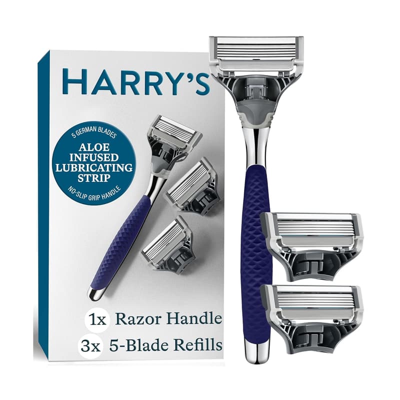 Men's Chrome Shaving Kit with Razor Handle & 3 Blade Refills