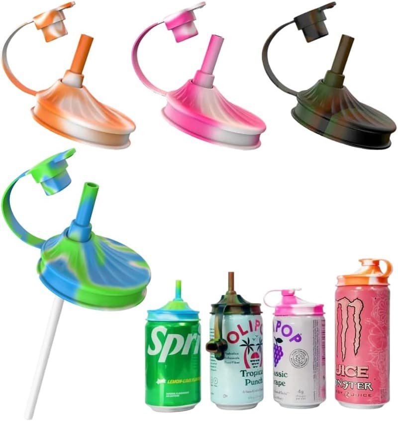 Silicone Soda Can Covers with Straws - 4 Pack, BPA-Free