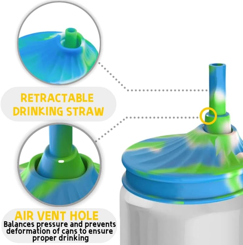 Silicone Soda Can Covers with Straws - 4 Pack, BPA-Free