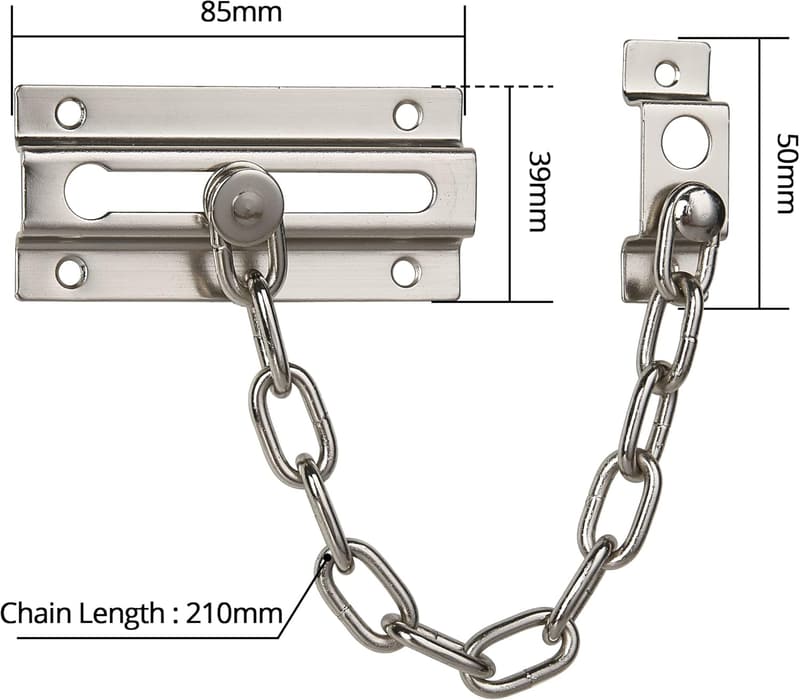 Silver Door Chain Lock - Sturdy Child Proof Security Latch
