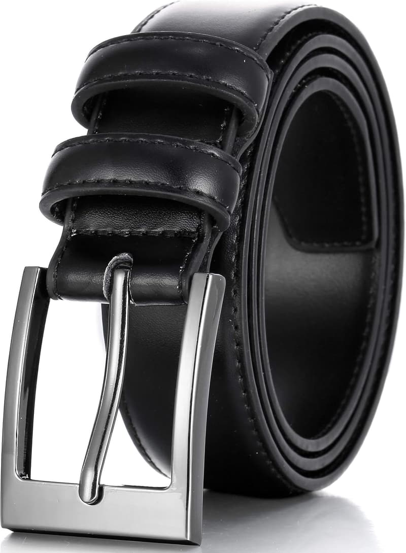 Genuine Leather Dress Belt for Men with Single Prong Buckle