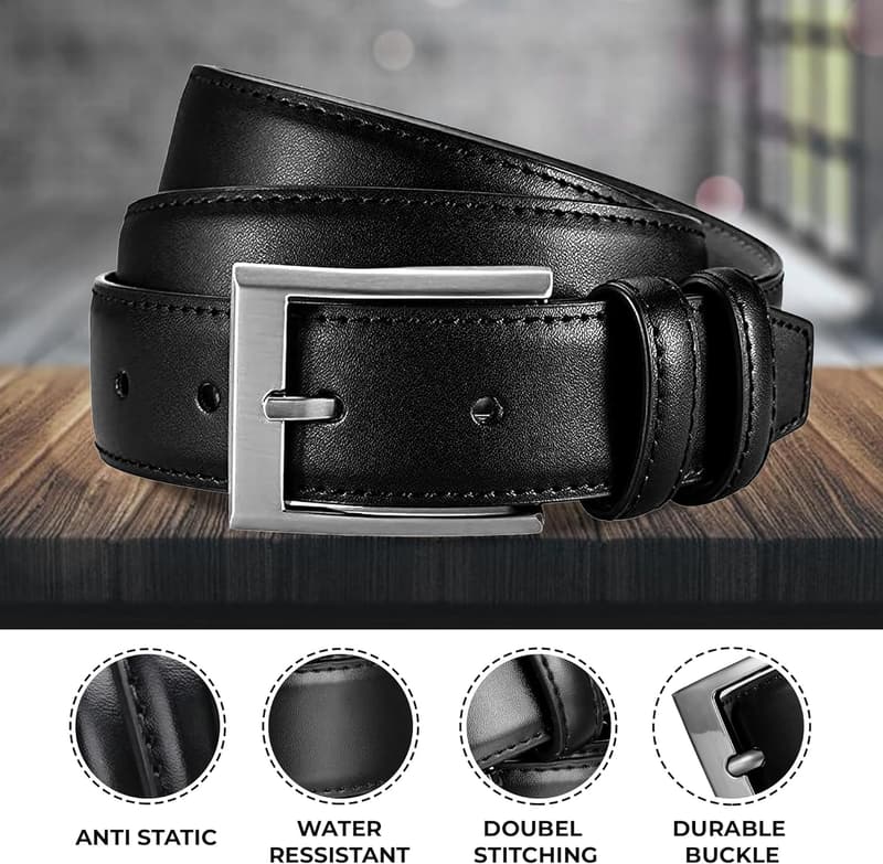 Genuine Leather Dress Belt for Men with Single Prong Buckle