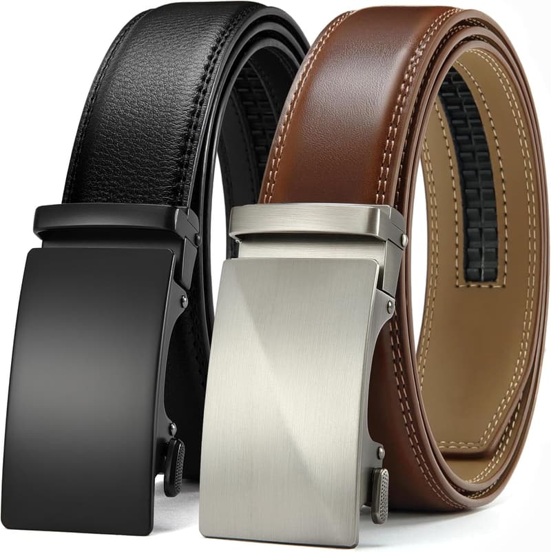Men's Adjustable Leather Ratchet Belt - 2 Pack, Effortless Style