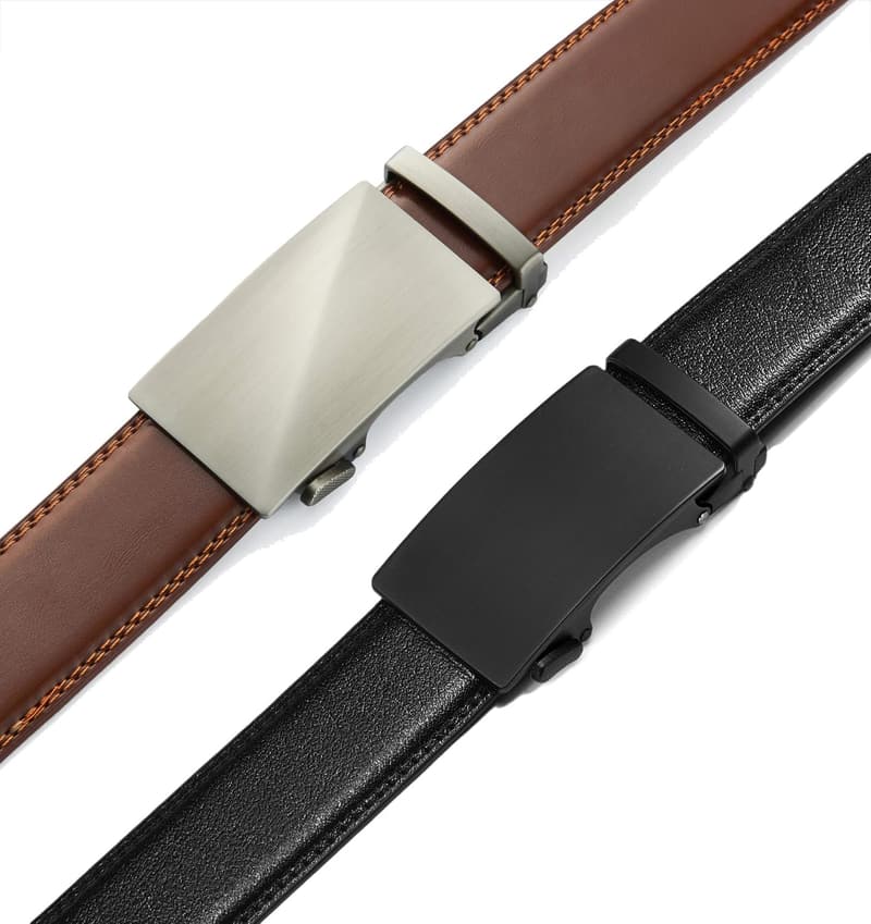 Men's Adjustable Leather Ratchet Belt - 2 Pack, Effortless Style