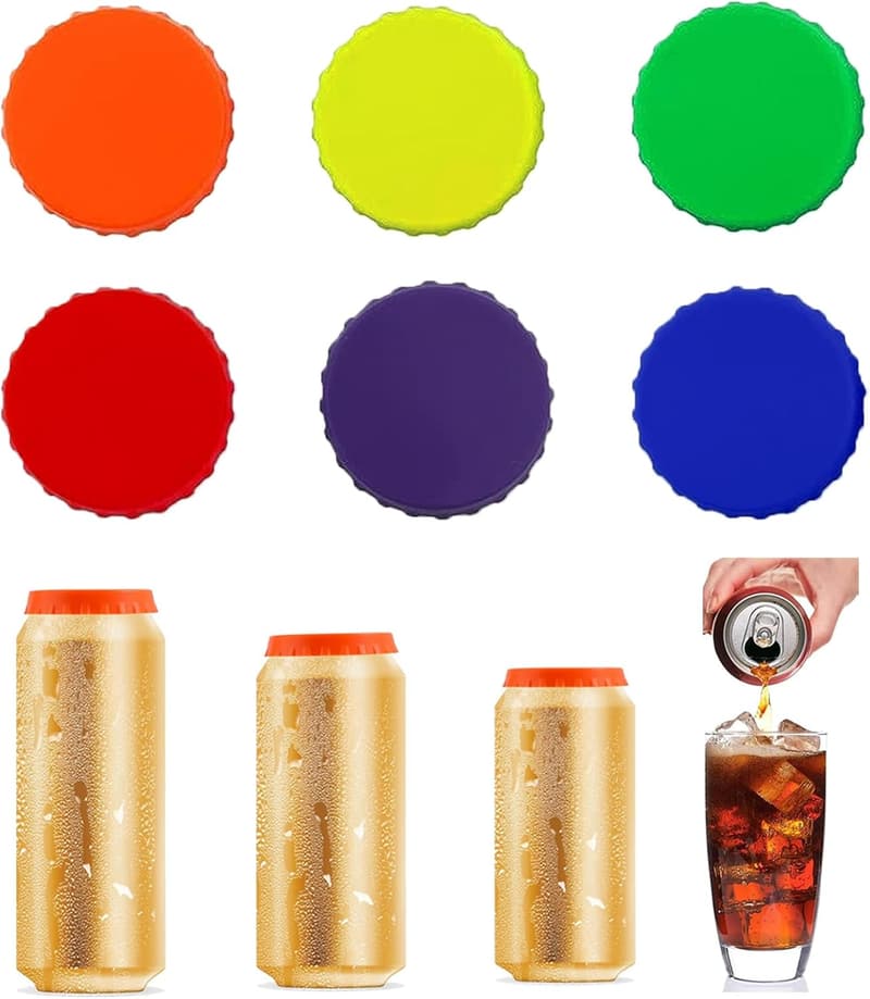 Reusable Silicone Soda Can Lids Set of 6 - Spill-Proof Covers