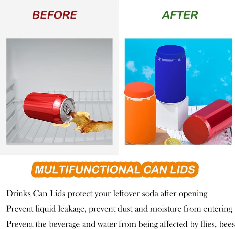 Reusable Silicone Soda Can Lids Set of 6 - Spill-Proof Covers