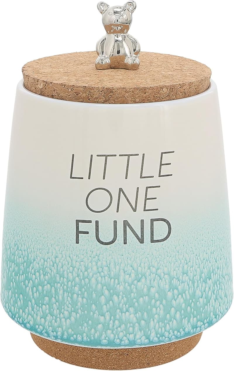 Ombre Teal Ceramic Piggy Bank with Teddy Bear Charm