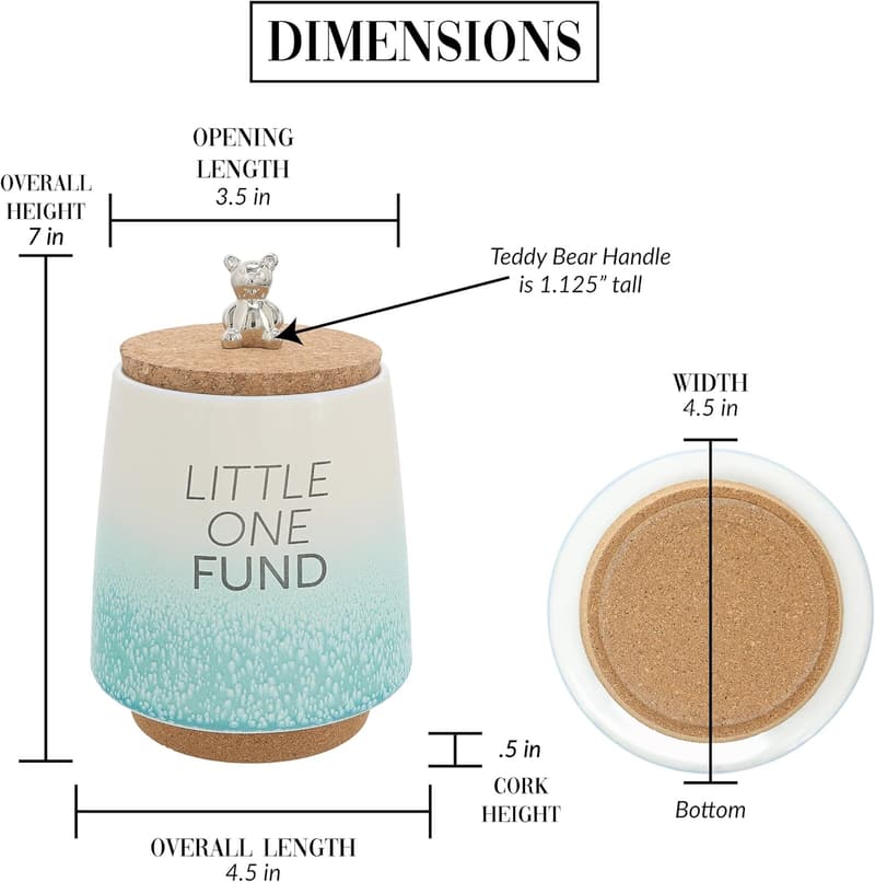 Ombre Teal Ceramic Piggy Bank with Teddy Bear Charm