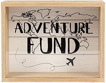 Adventure Fund Wooden Box with World Map Design for Weddings and Celebrations