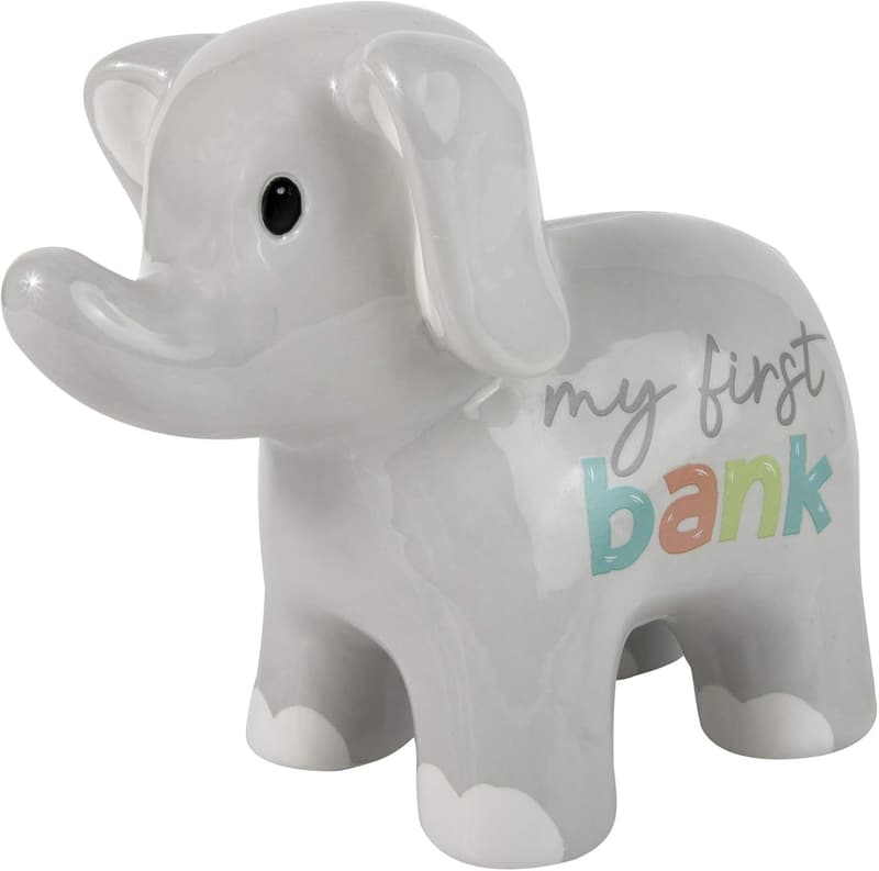 Baby's First Elephant Piggy Bank - Ceramic Nursery Savings Bank