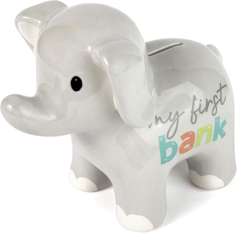 Baby's First Elephant Piggy Bank - Ceramic Nursery Savings Bank