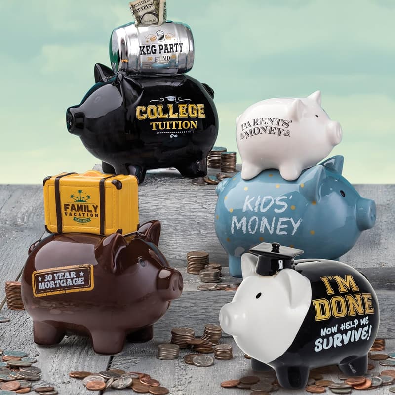 Money Savings Piggy Bank for Adults - Black Keg Party Design
