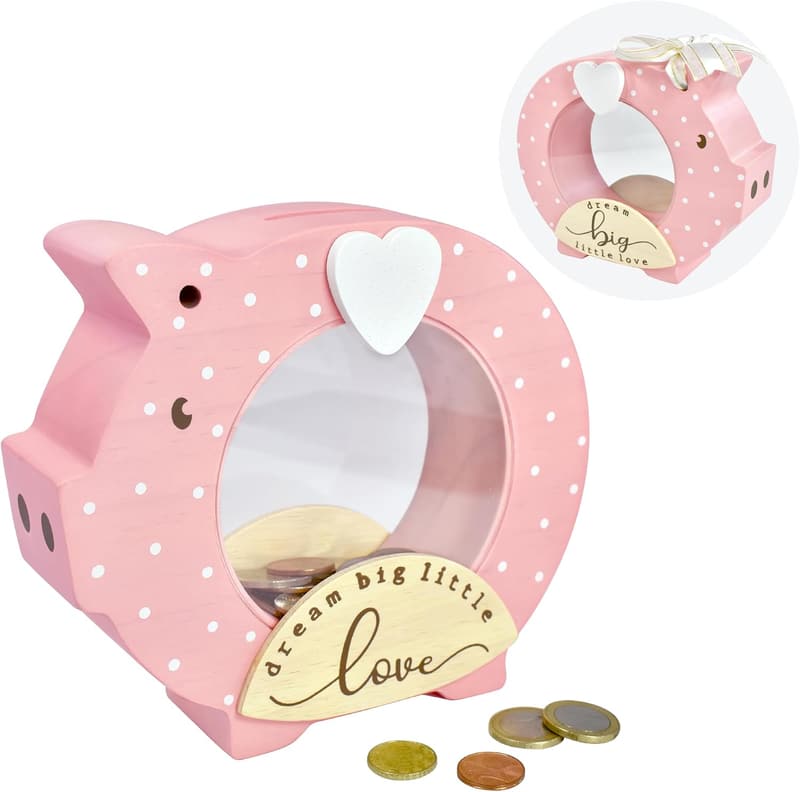 Baby Girl Birthday Solid Wood Piggy Bank - 