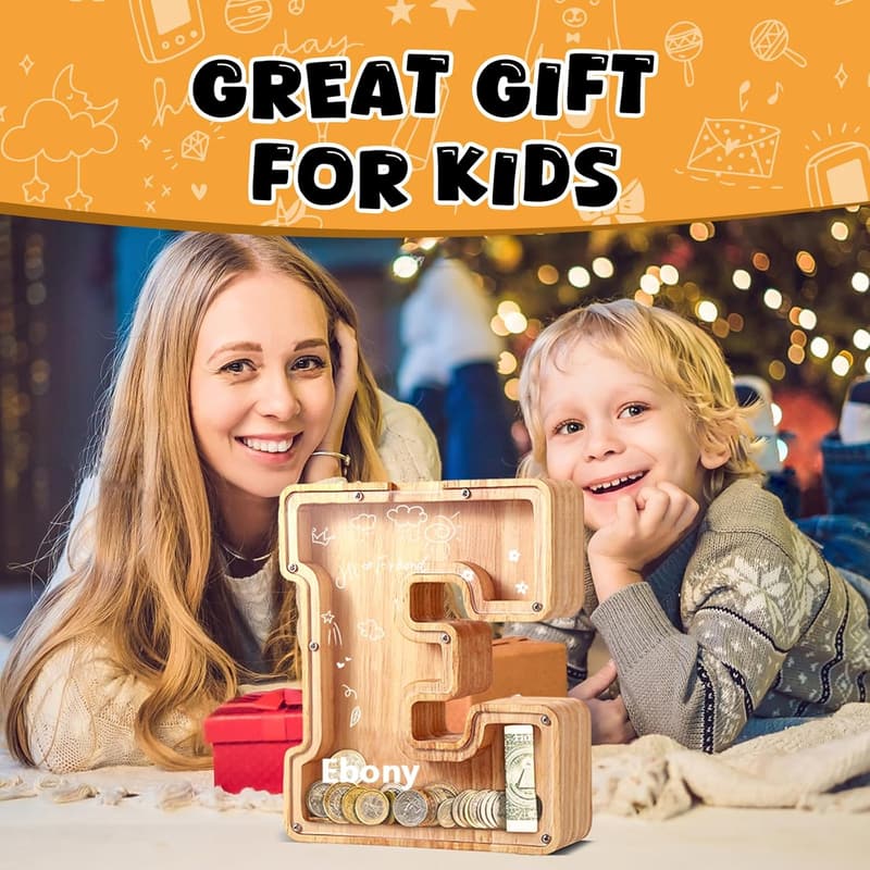 Wooden Alphabet Piggy Bank for Toddlers - 生日禮物
