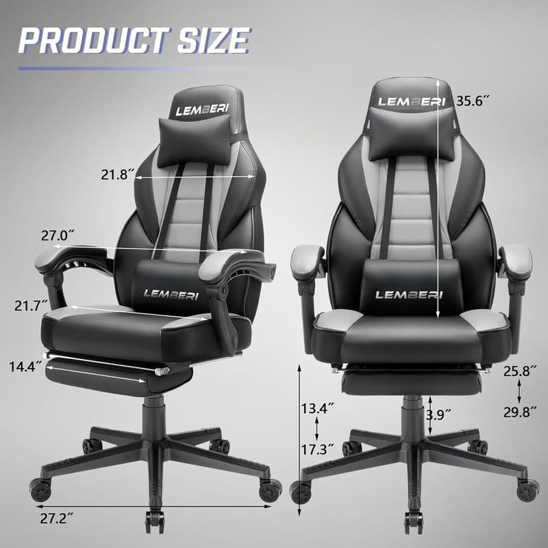 Ergonomic Gaming Chair with Footrest for Big & Tall Adults