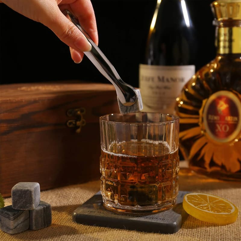 Whisky Stones Set with Bottle Stopper - Gift for Men