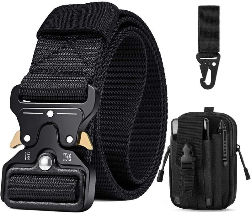 Men's Tactical Nylon Belt with Quick Release Buckle and Molle Pouch