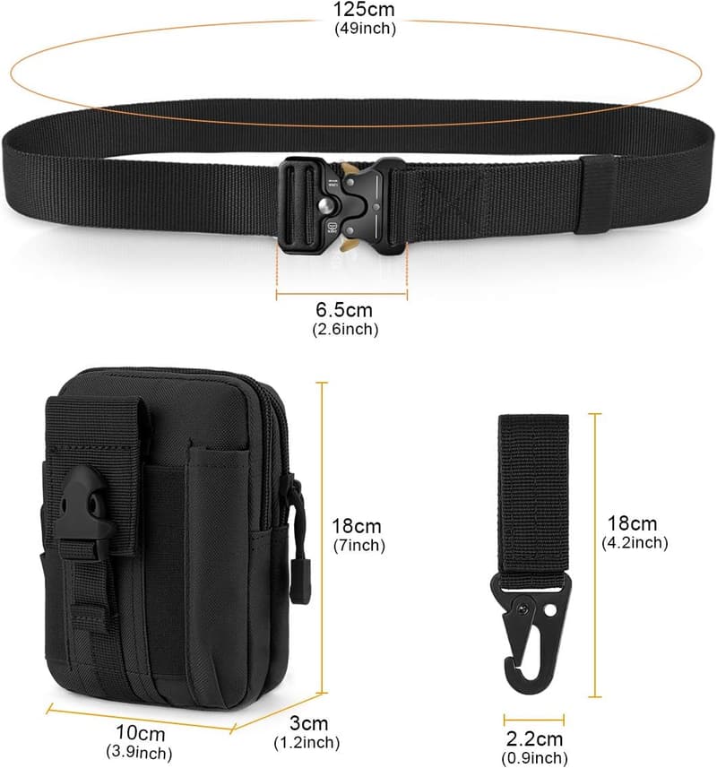 Men's Tactical Nylon Belt with Quick Release Buckle and Molle Pouch