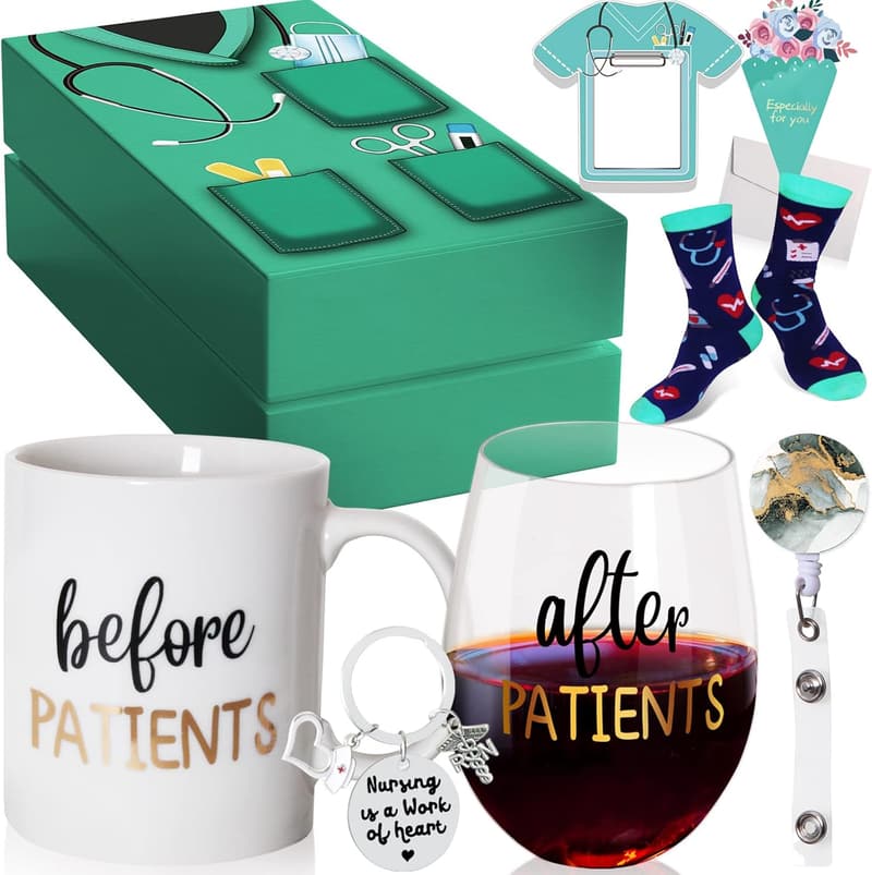 Nurses' Week Gift Set: 11 oz Coffee Mug & 15 oz Wine Glass