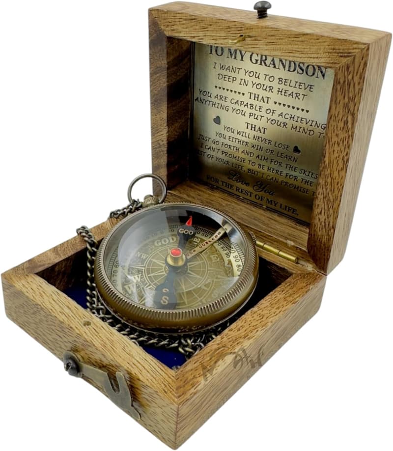 Handmade Brass Compass Gift for Grandson - Birthday, Graduation