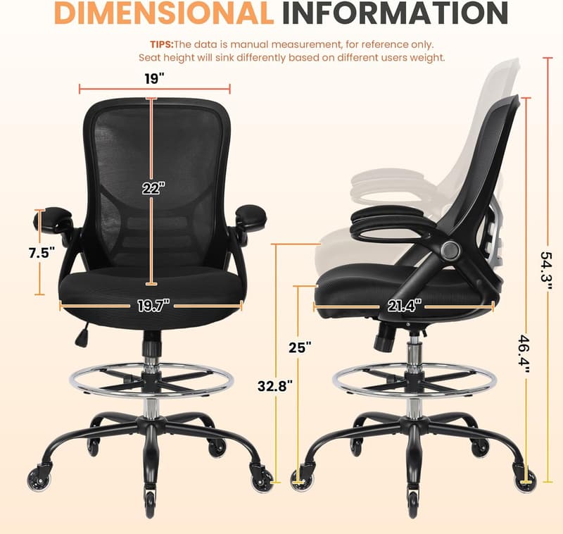 Adjustable Ergonomic Drafting Chair with Lumbar Support
