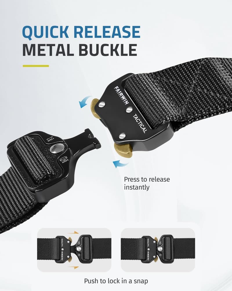 Men's Tactical Work Belt with Heavy-Duty Quick-Release Buckle