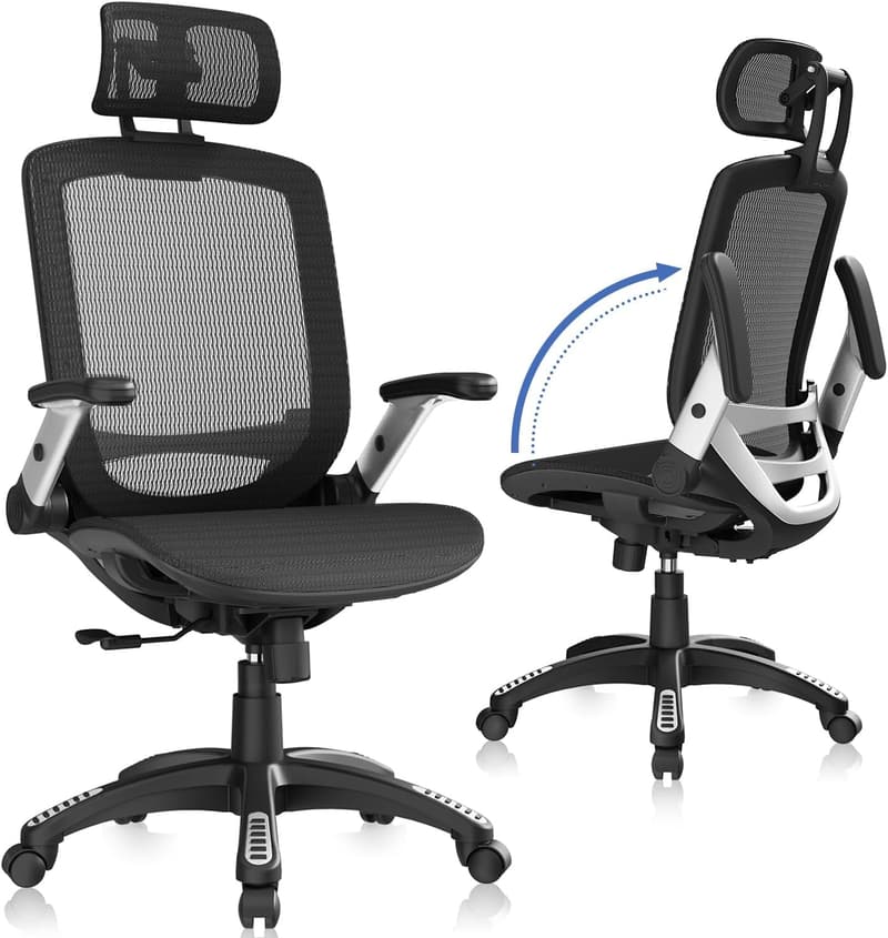 Ergonomic Office Chair with Headrest & Wide Cushion, Black