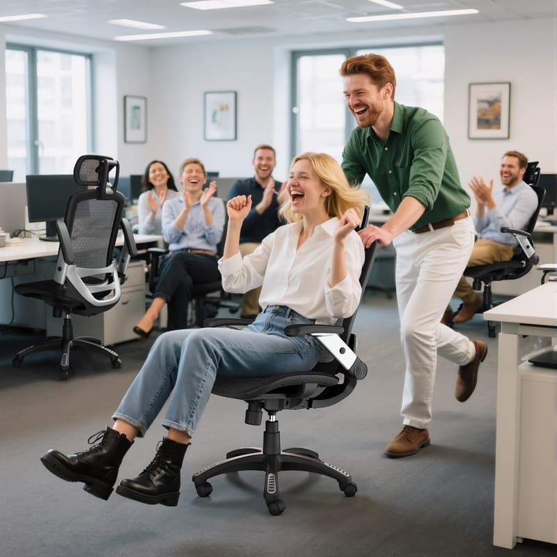Ergonomic Office Chair with Headrest & Wide Cushion, Black