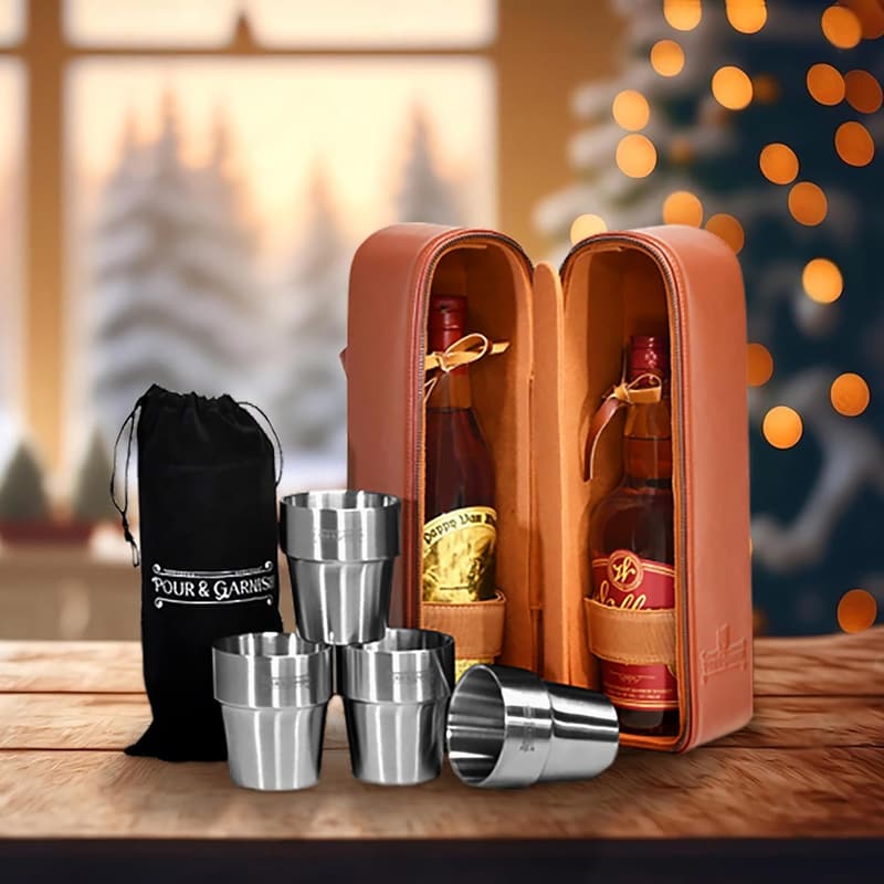 Bourbon Whiskey & Wine Travel Bag with 4 Insulated Glasses