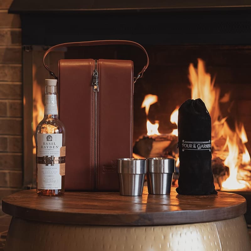 Bourbon Whiskey & Wine Travel Bag with 4 Insulated Glasses